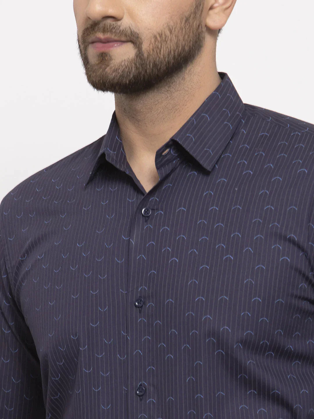 Men's Navy Cotton Printed Formal Shirt's - Taantav