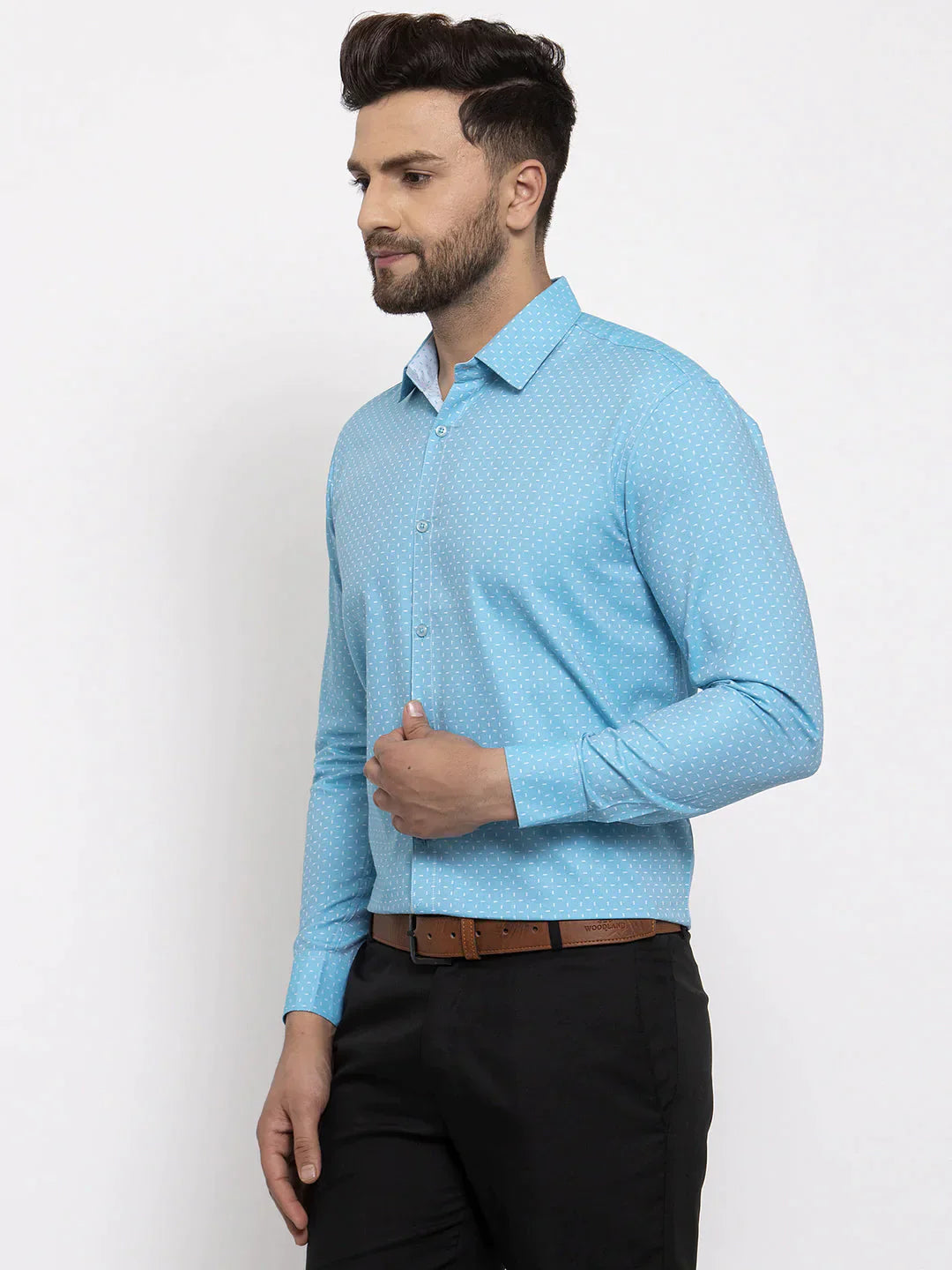 Men's Blue Cotton Printed Formal Shirt's - Taantav