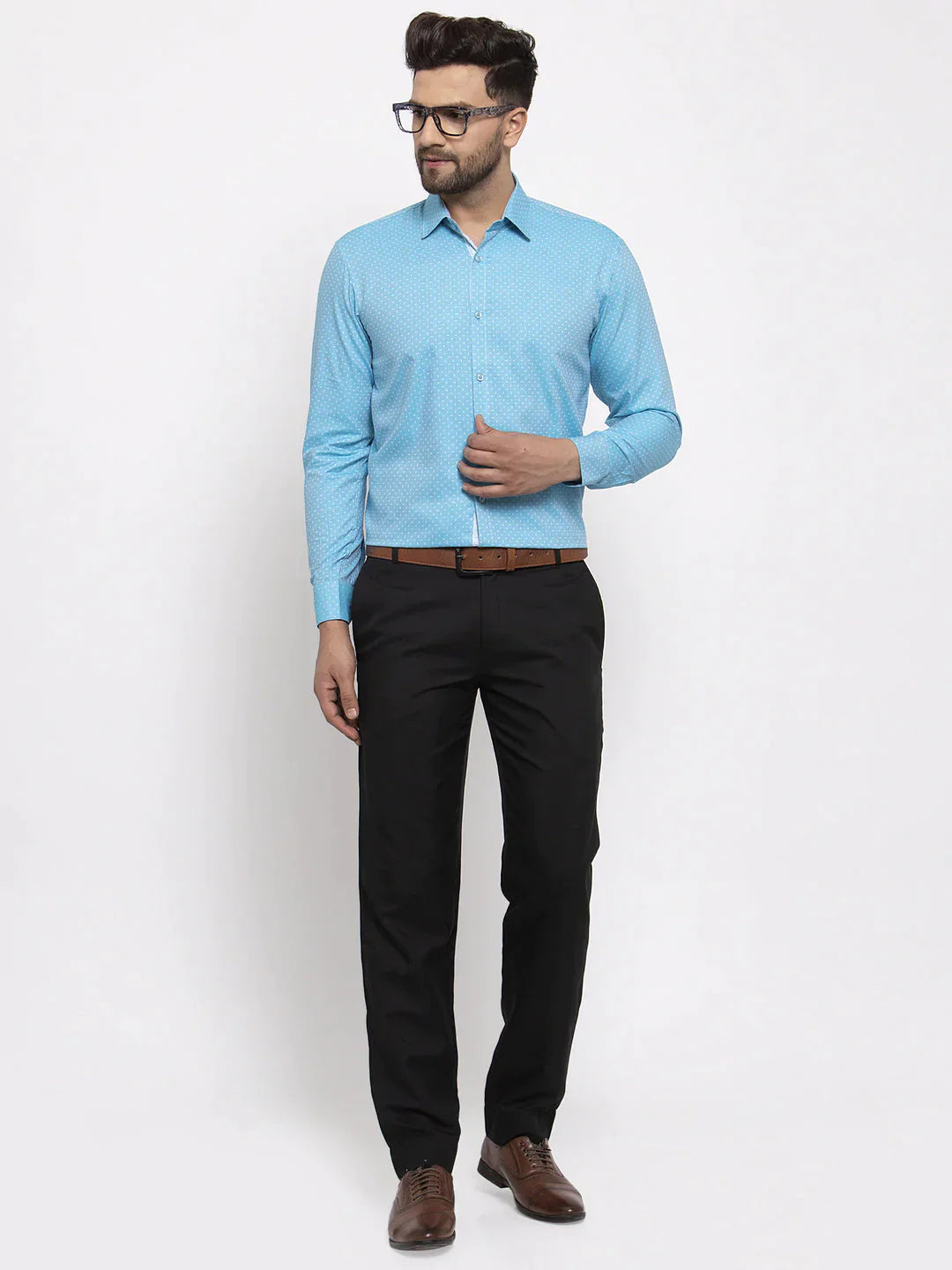 Men's Blue Cotton Printed Formal Shirt's - Taantav