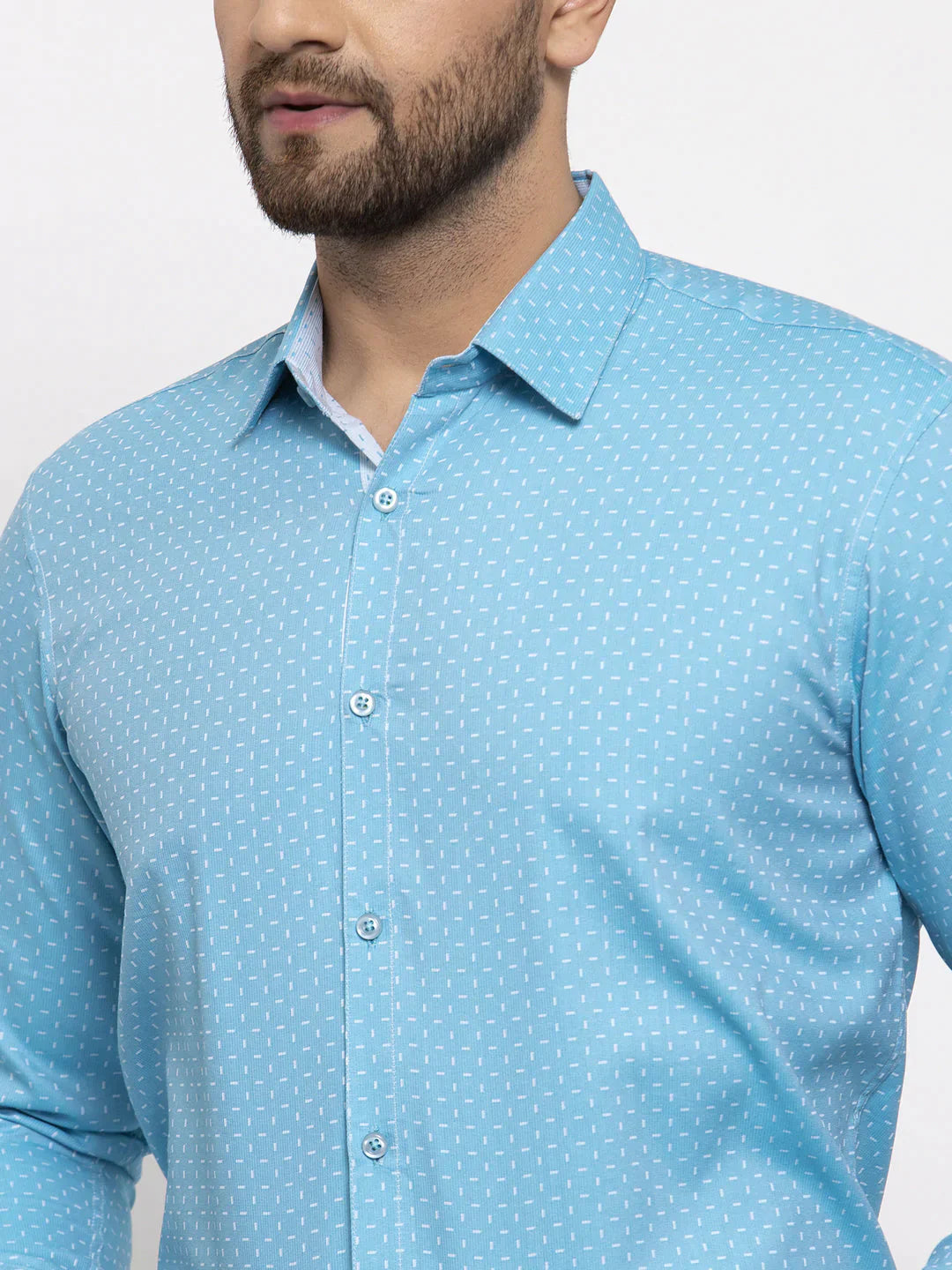 Men's Blue Cotton Printed Formal Shirt's - Taantav