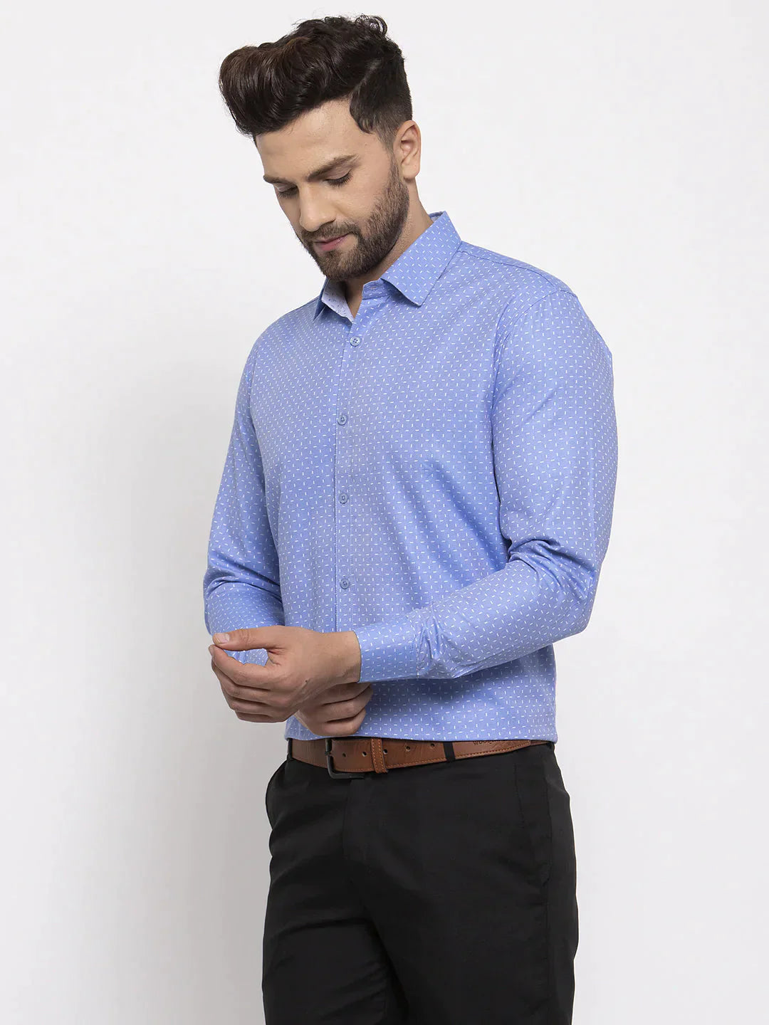 Men's Blue Cotton Printed Formal Shirt's - Taantav