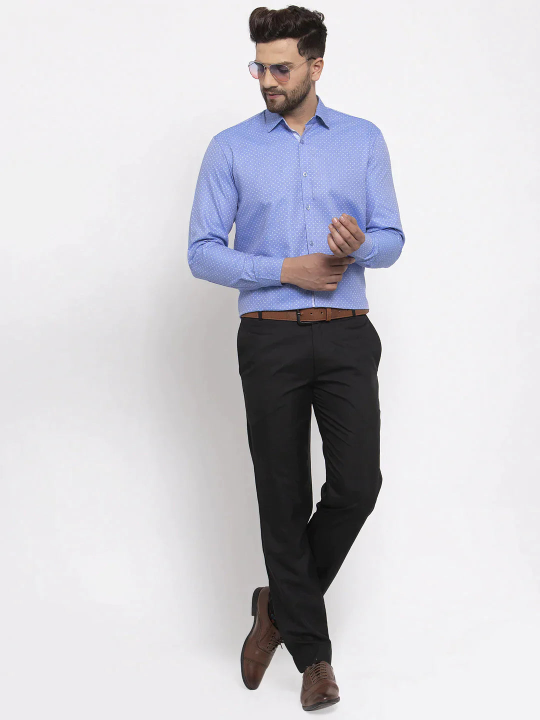 Men's Blue Cotton Printed Formal Shirt's - Taantav