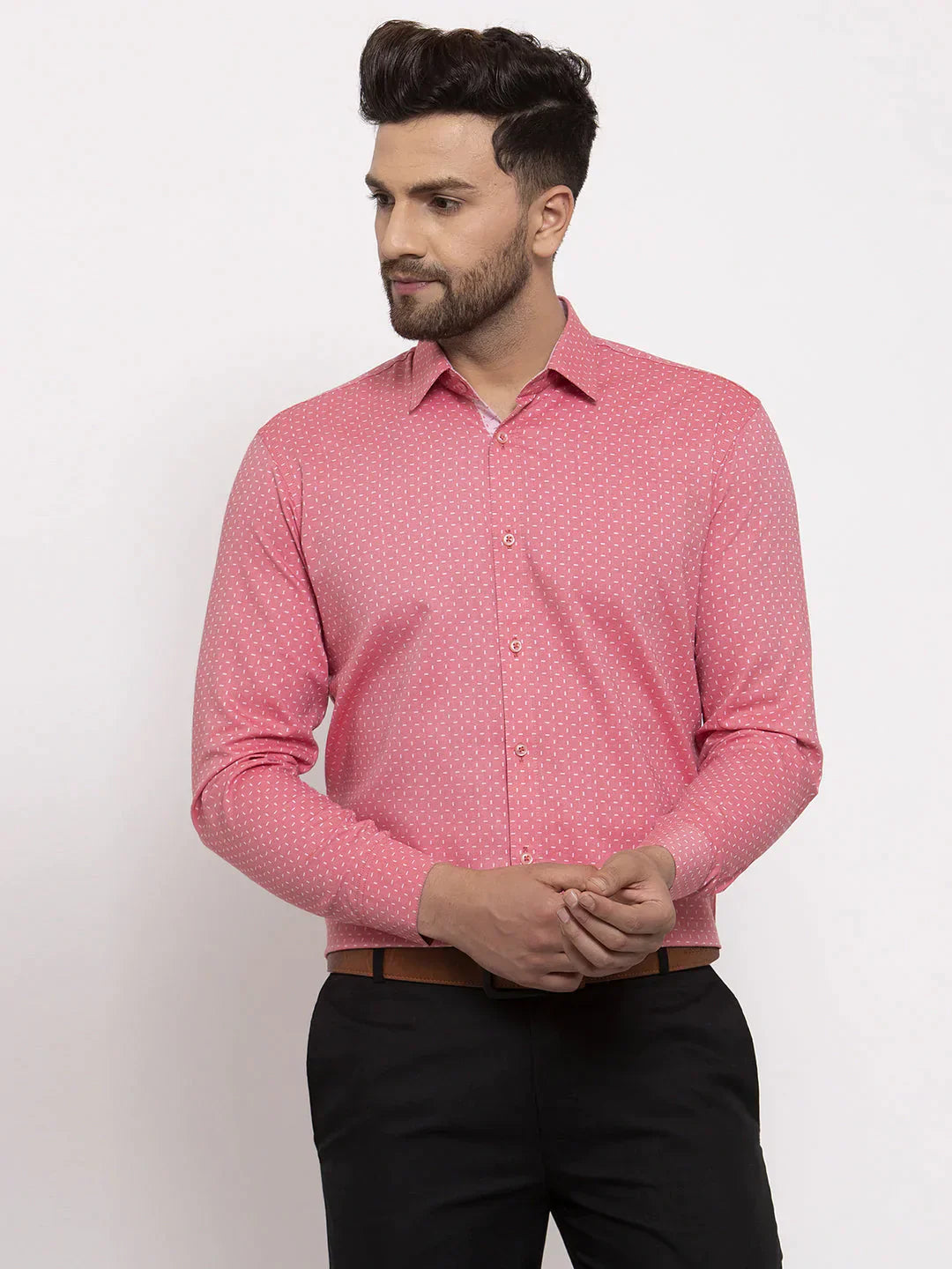 Men's Red Cotton Printed Formal Shirt's - Taantav