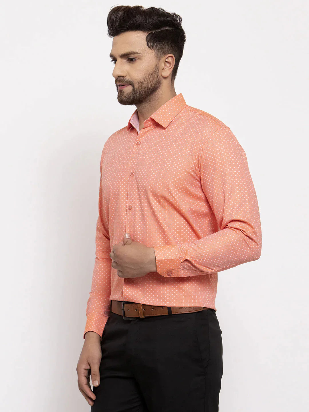 Men's Peach Cotton Printed Formal Shirt's - Taantav