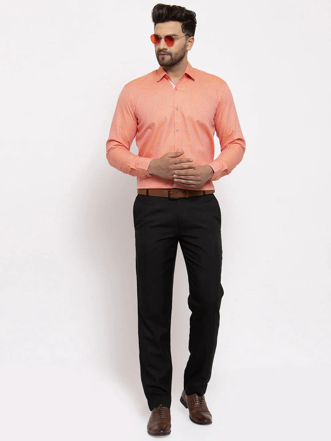 Men's Peach Cotton Printed Formal Shirt's - Taantav