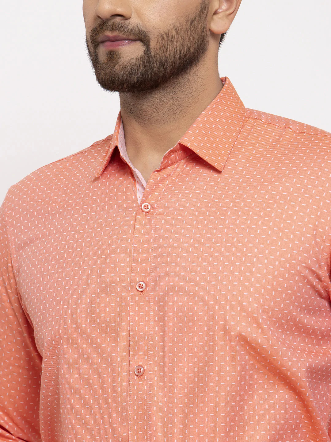 Men's Peach Cotton Printed Formal Shirt's - Taantav