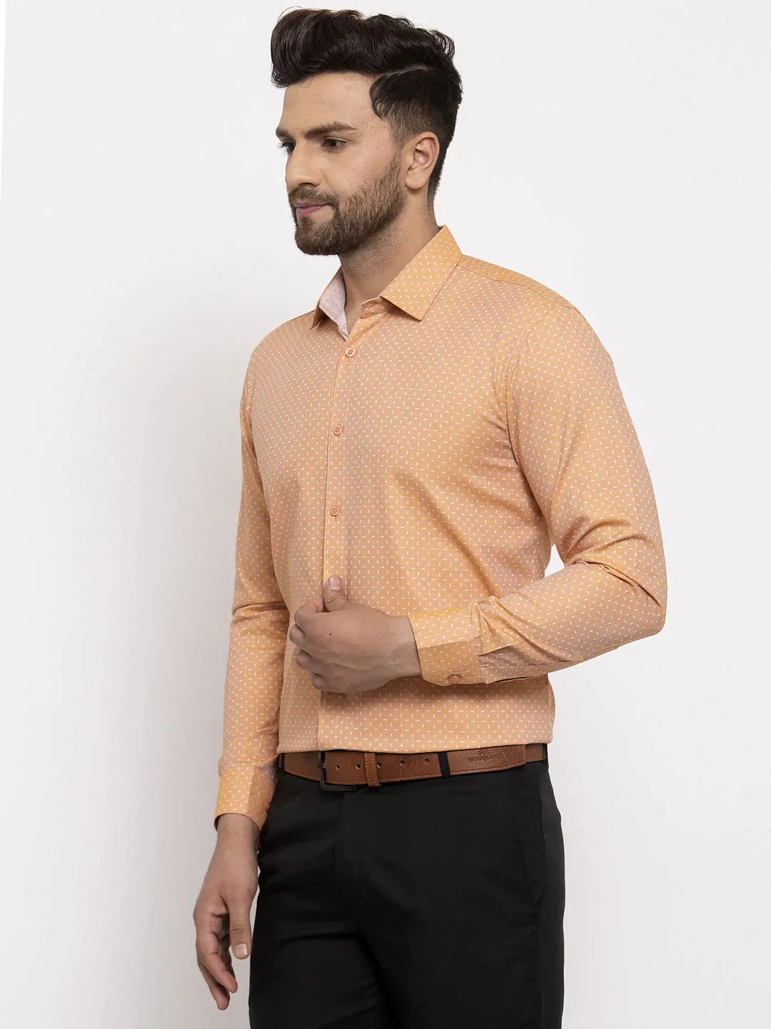 Men's Brown Cotton Printed Formal Shirt's - Taantav