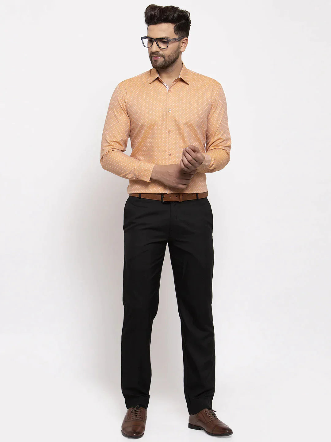 Men's Brown Cotton Printed Formal Shirt's - Taantav