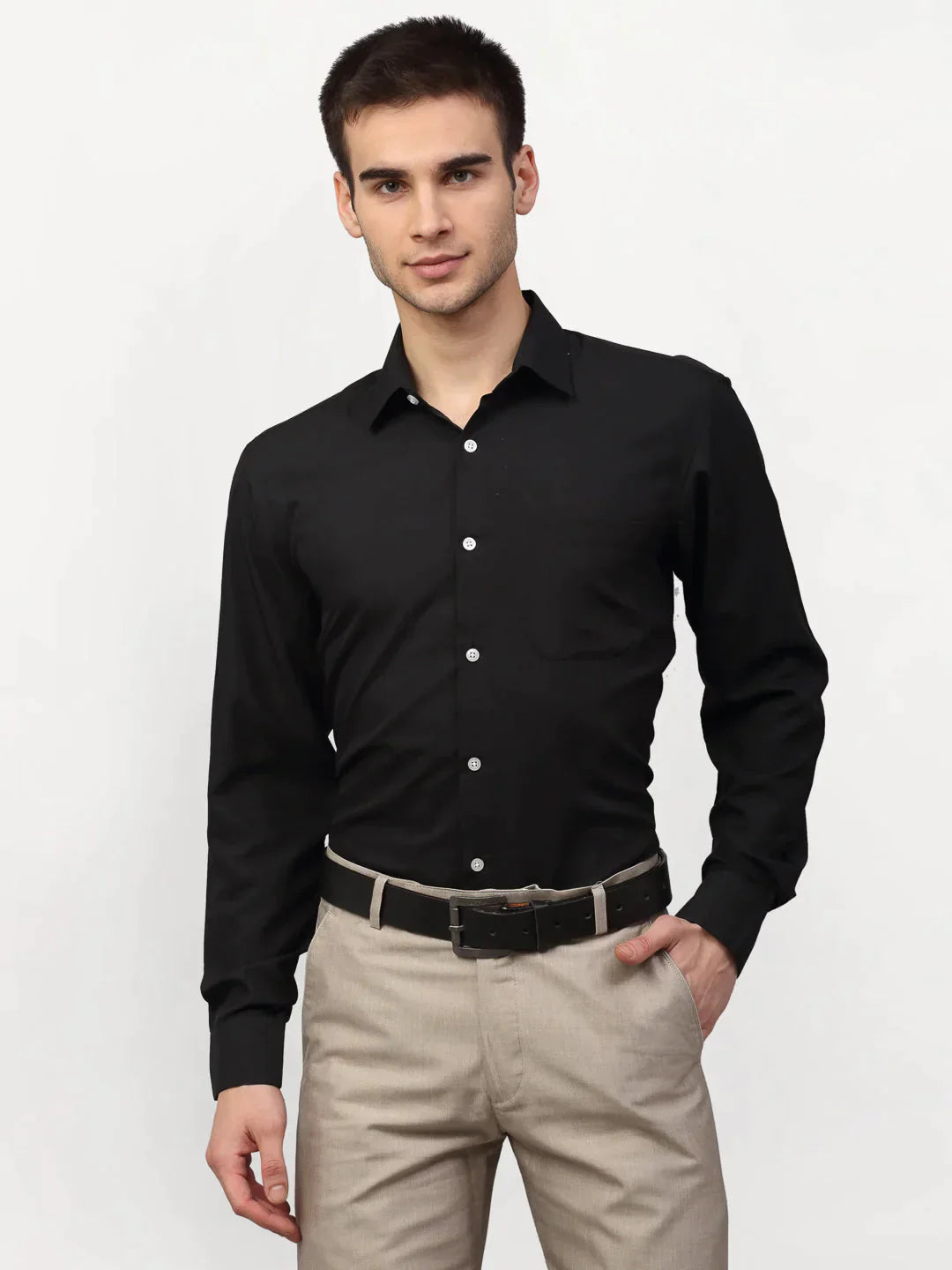 Men's Black Solid Formal Shirts - Taantav