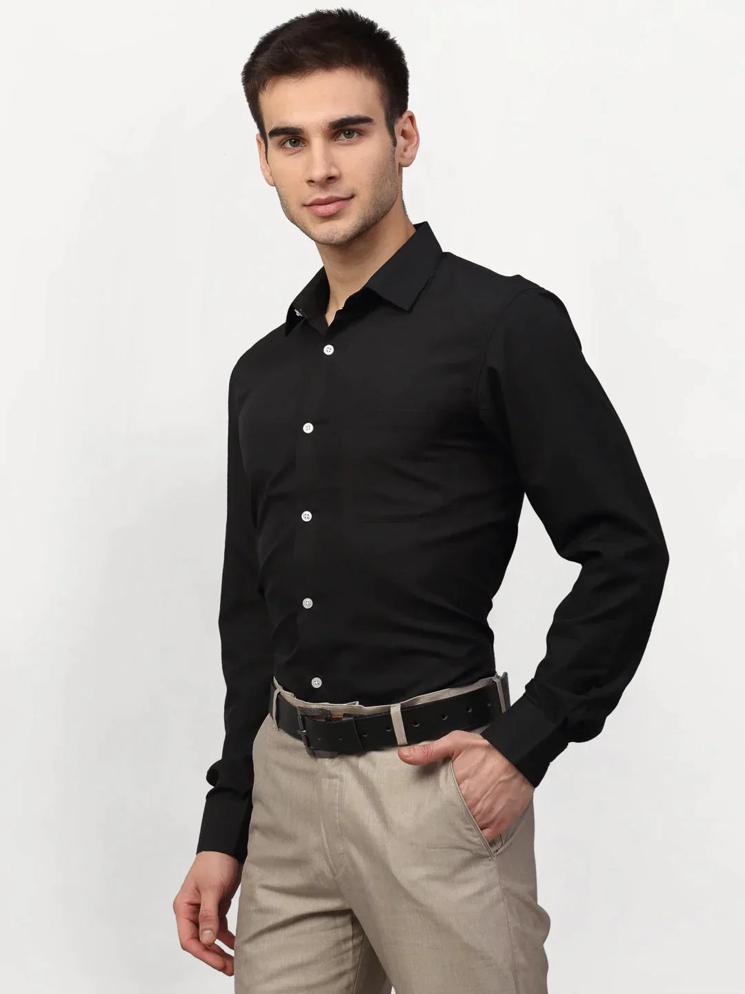 Men's Black Solid Formal Shirts - Taantav