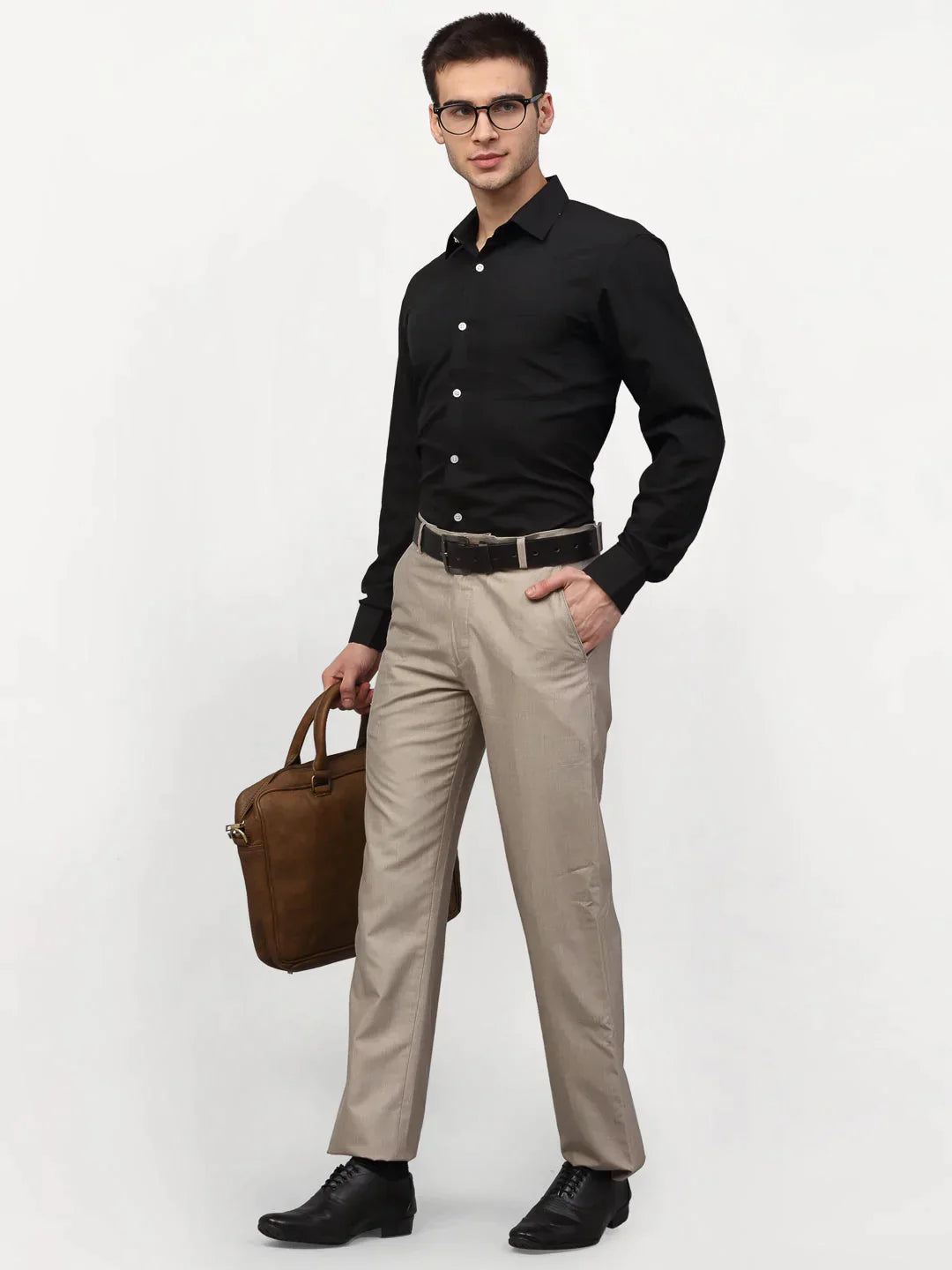 Men's Black Solid Formal Shirts - Taantav