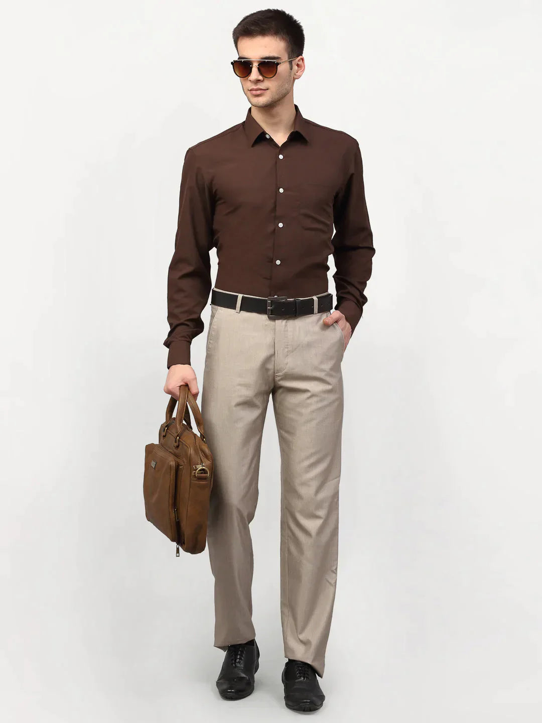 Men's Brown Solid Formal Shirts - Taantav