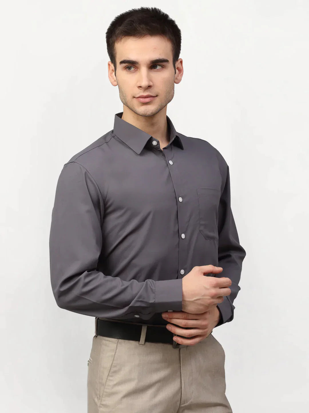 Men's Grey Solid Formal Shirts - Taantav