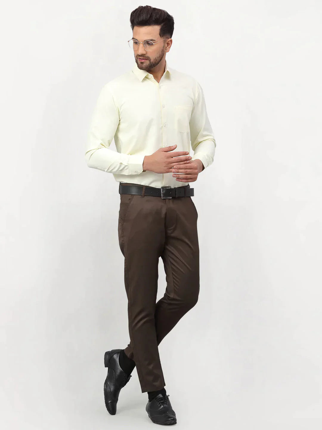 Men's Yellow Solid Formal Shirts - Taantav