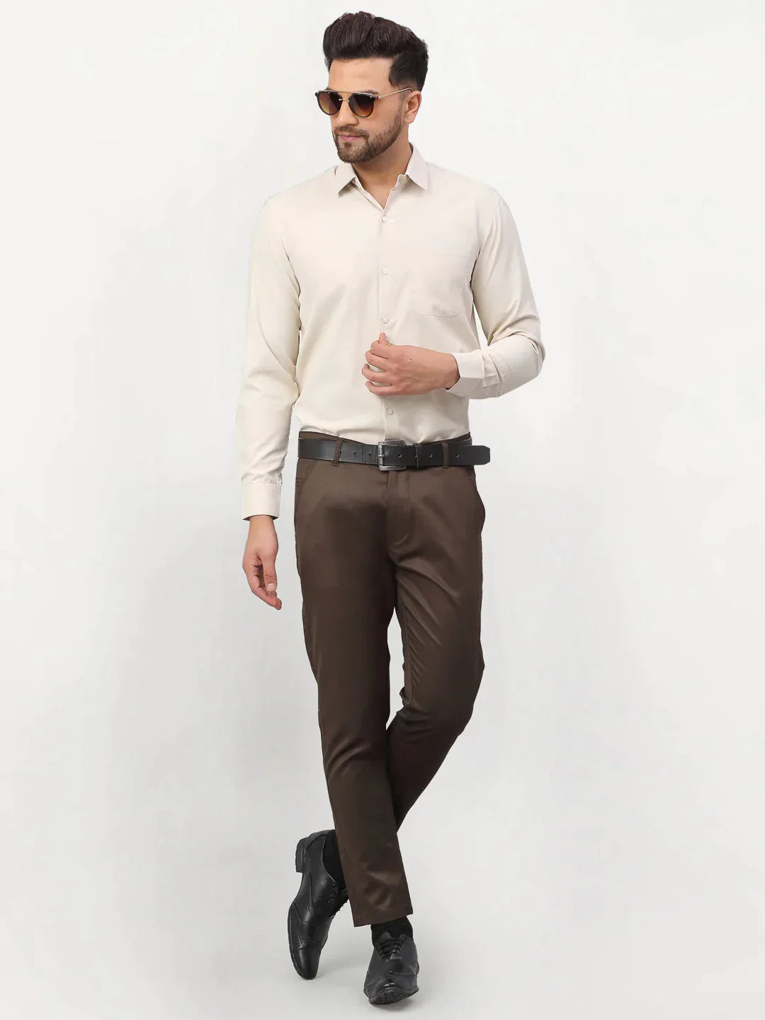 Men's Beige Solid Formal Shirts - Taantav