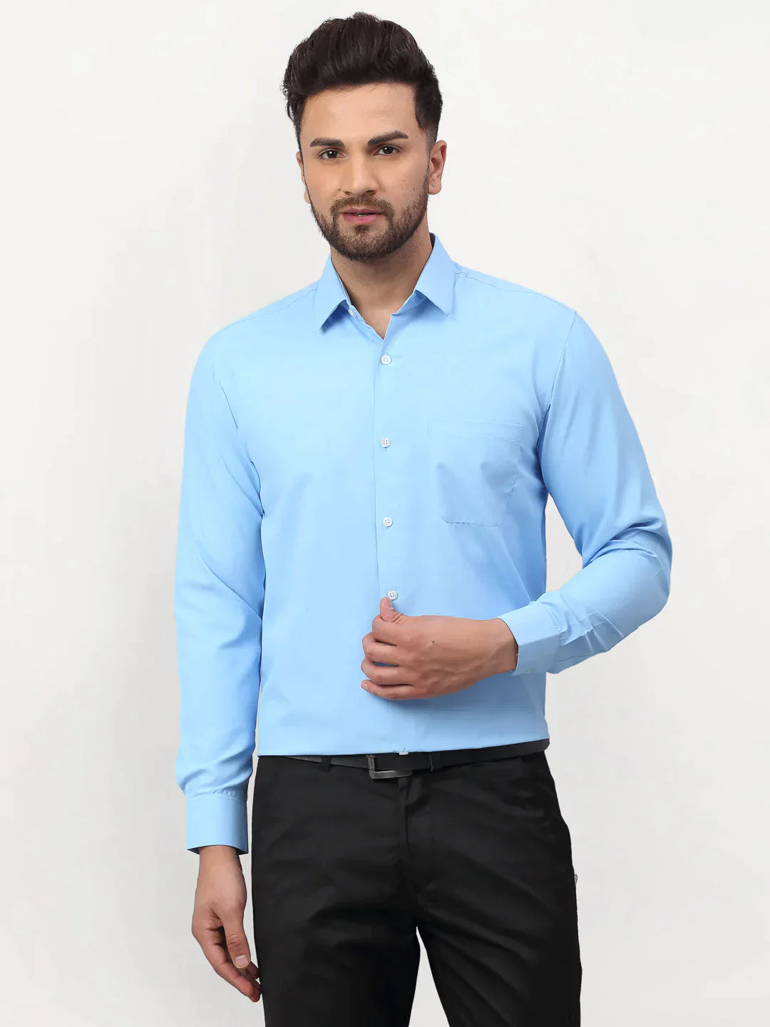 Men's Blue Solid Formal Shirts - Taantav