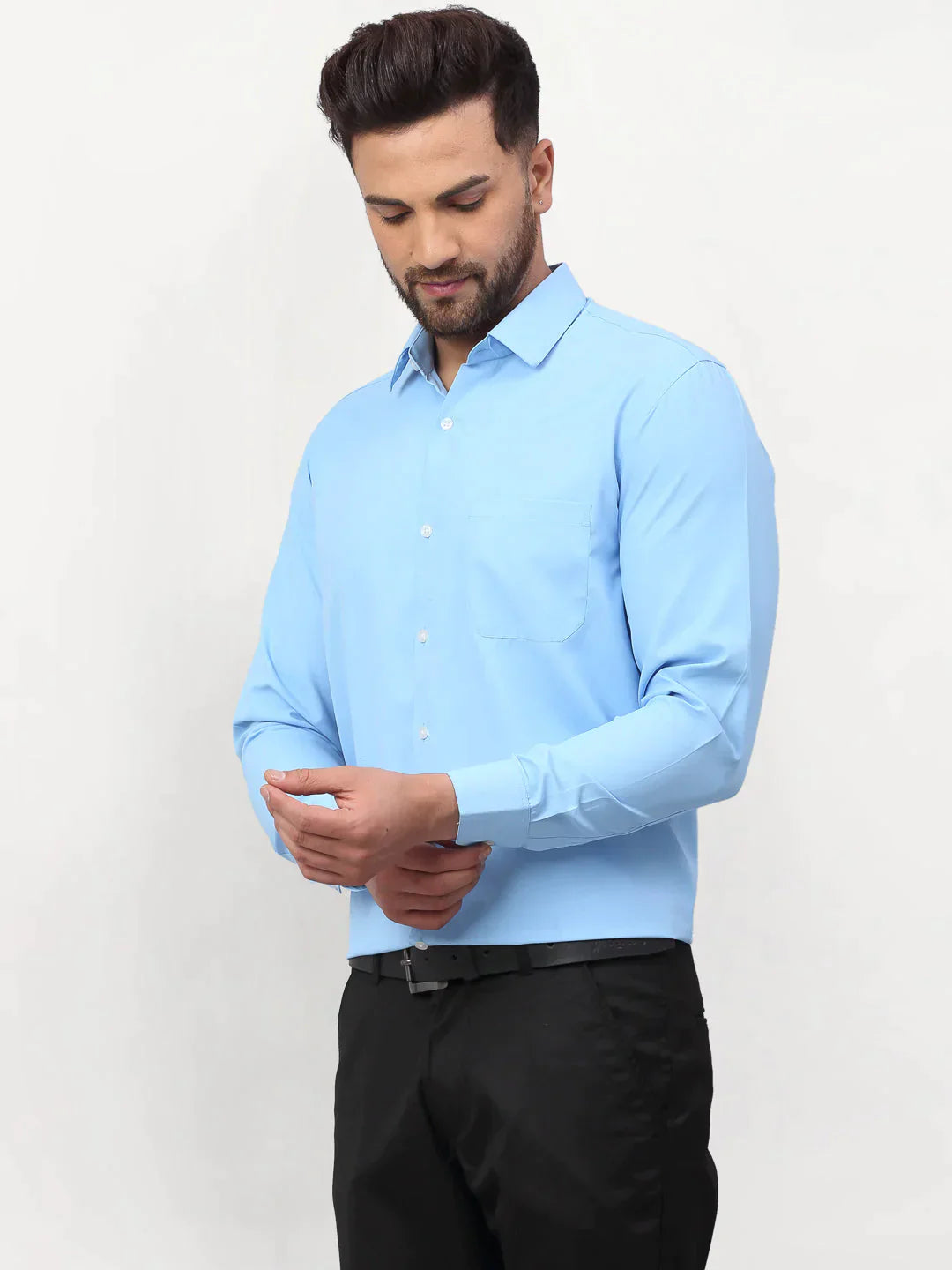 Men's Blue Solid Formal Shirts - Taantav