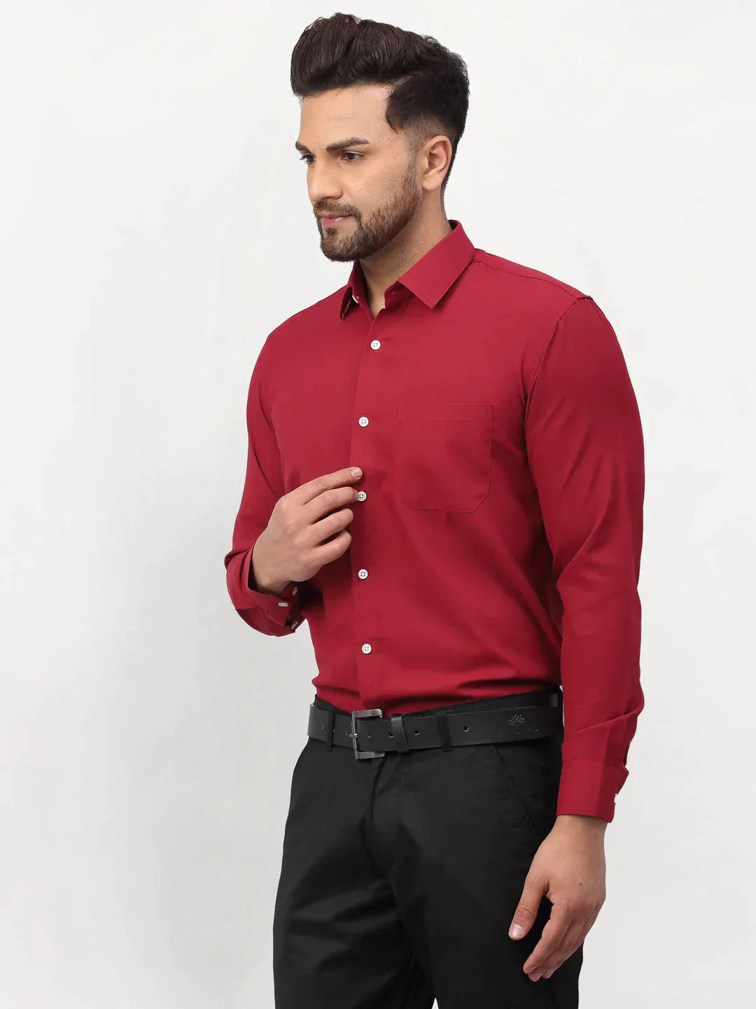 Men's Maroon Solid Formal Shirts - Taantav