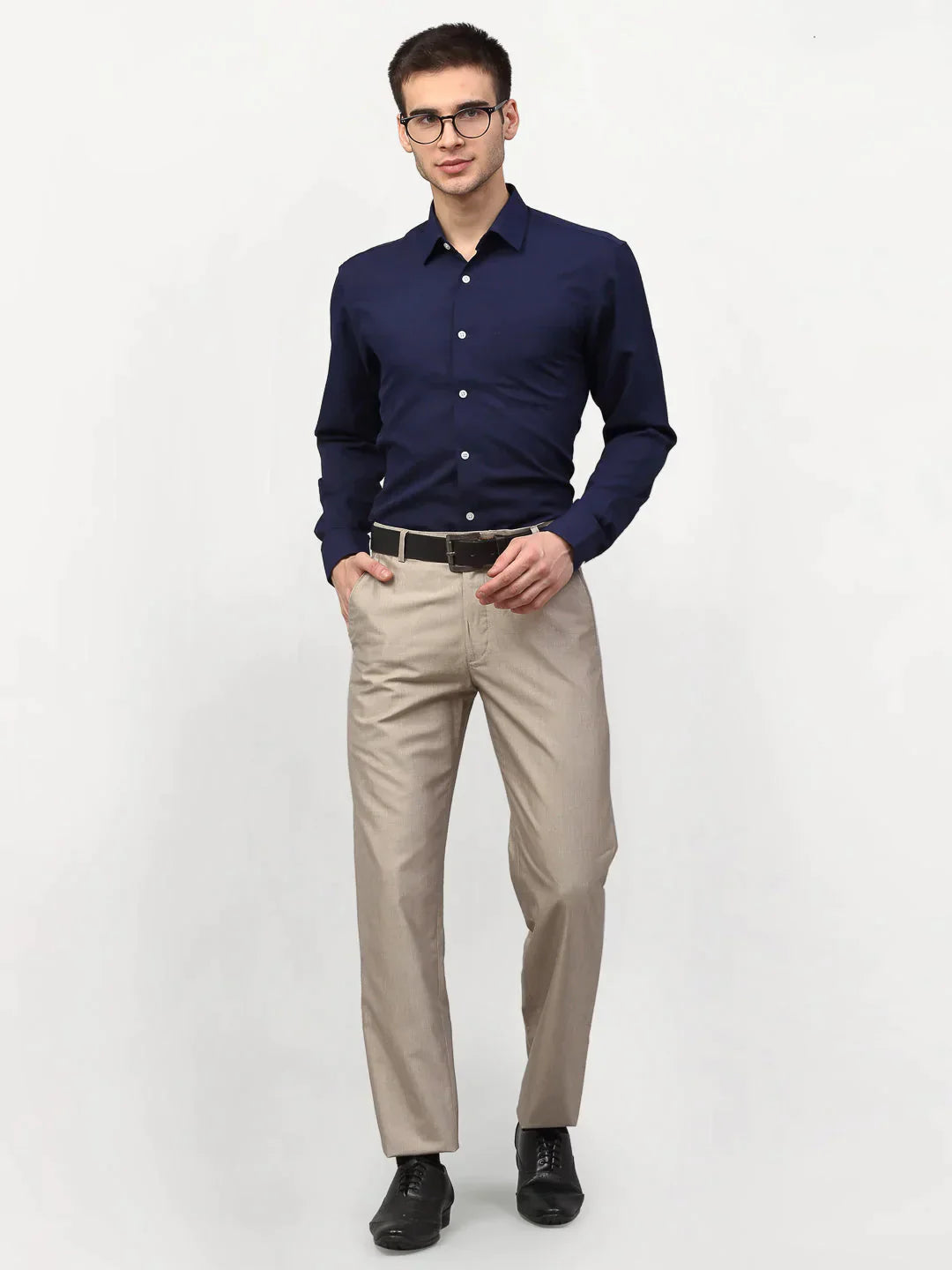 Men's Navy Blue Solid Formal Shirts - Taantav