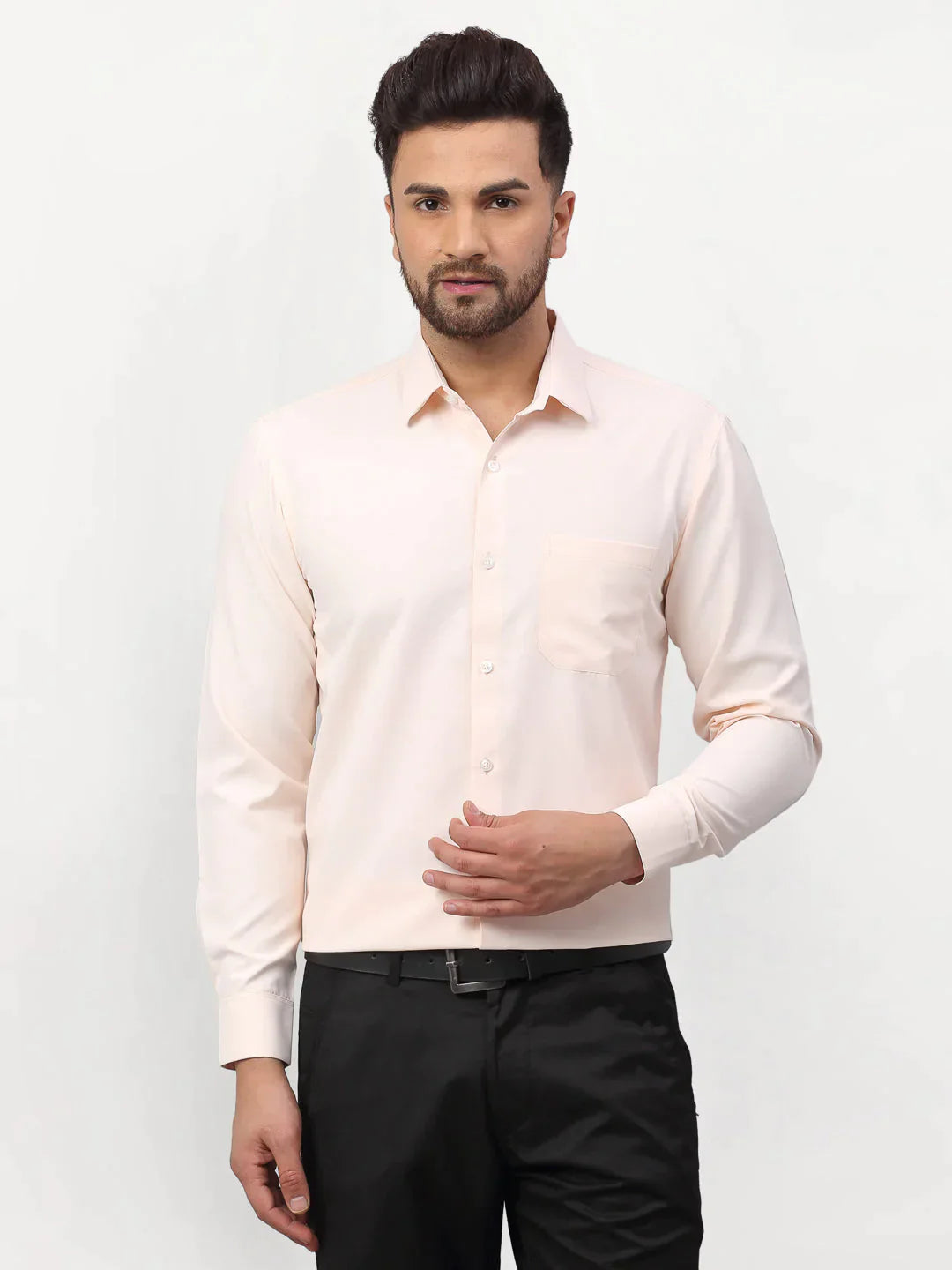 Men's Peach Solid Formal Shirts - Taantav