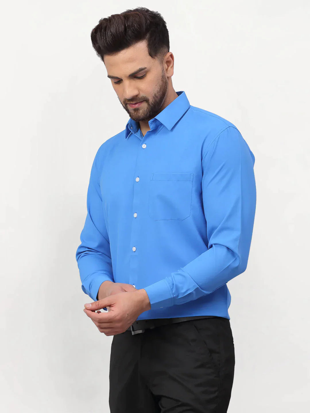 Men's Blue Solid Formal Shirts - Taantav