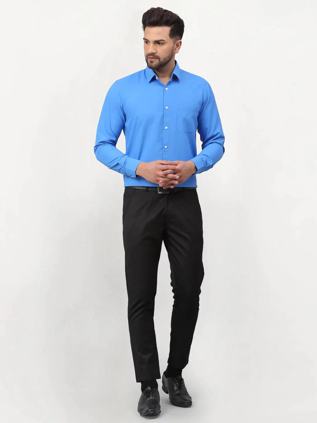 Men's Blue Solid Formal Shirts - Taantav