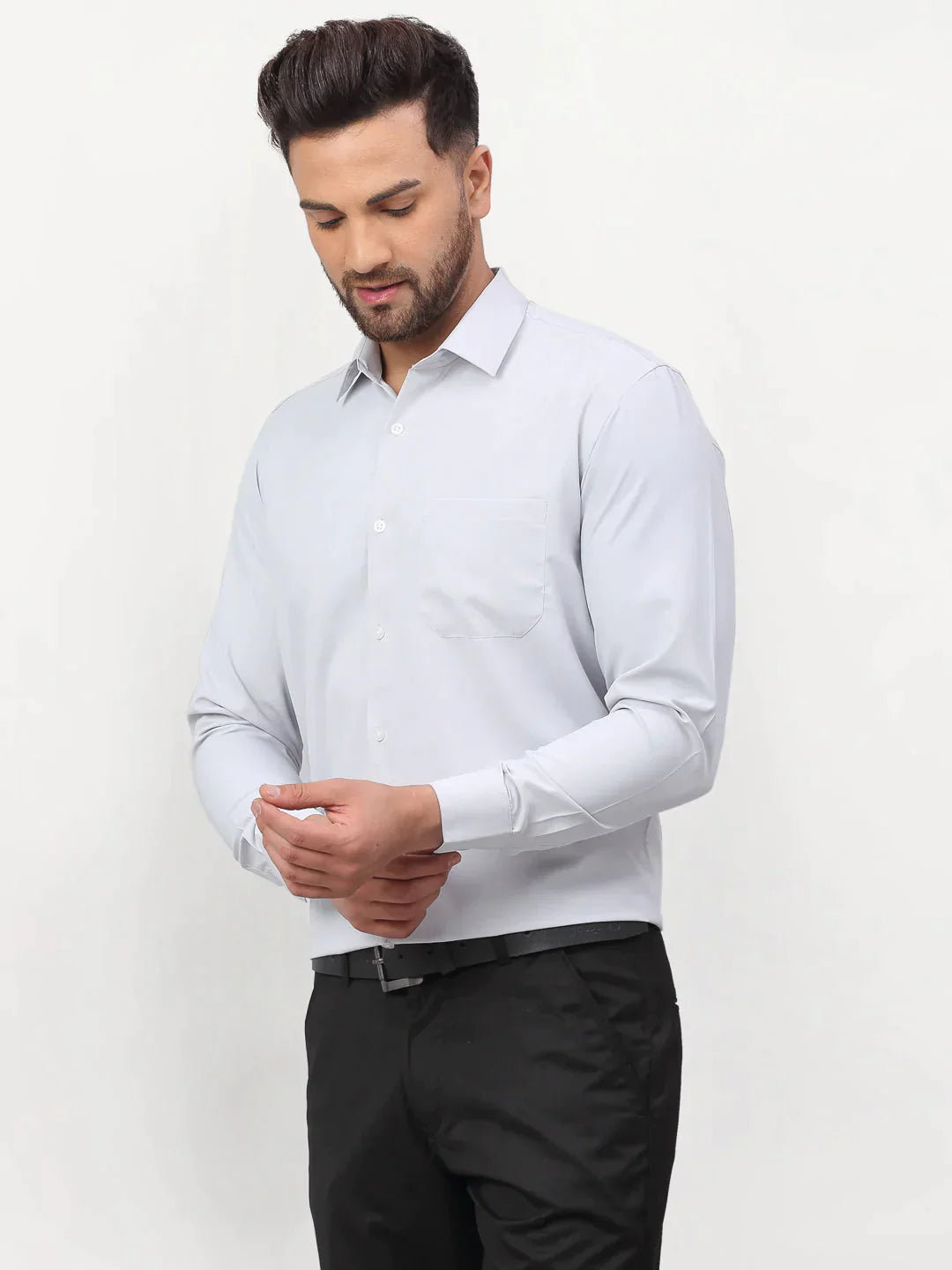 Men's Silver Solid Formal Shirts - Taantav