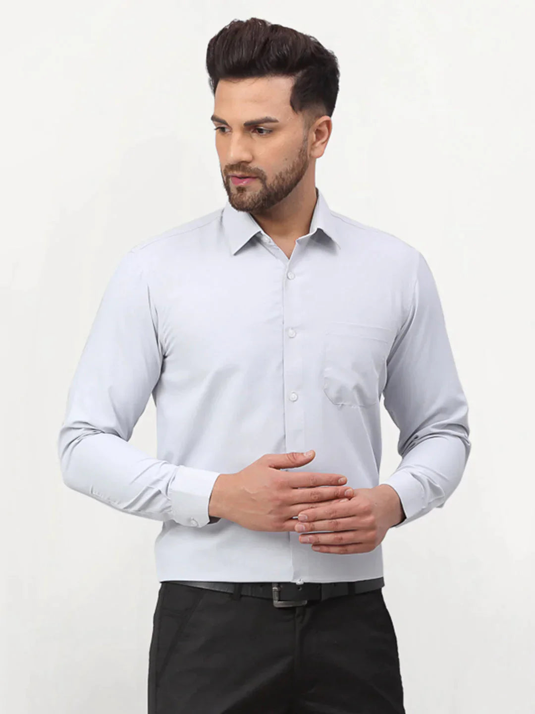 Men's Silver Solid Formal Shirts - Taantav