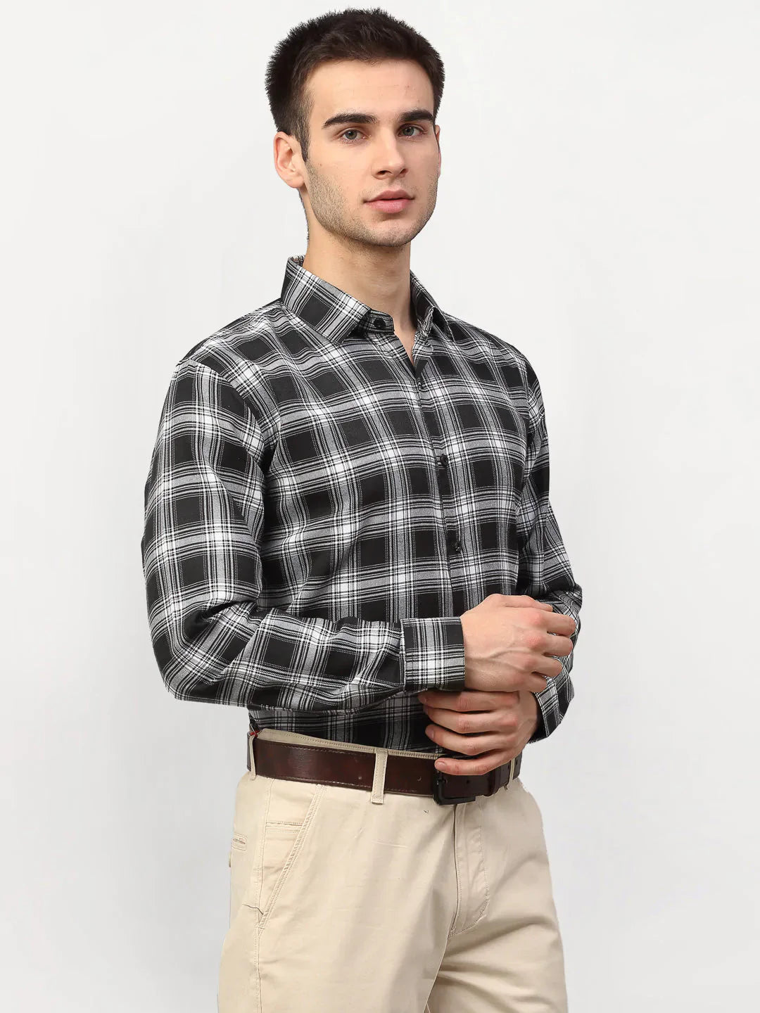 Men's Black Checked Formal Shirts - Taantav