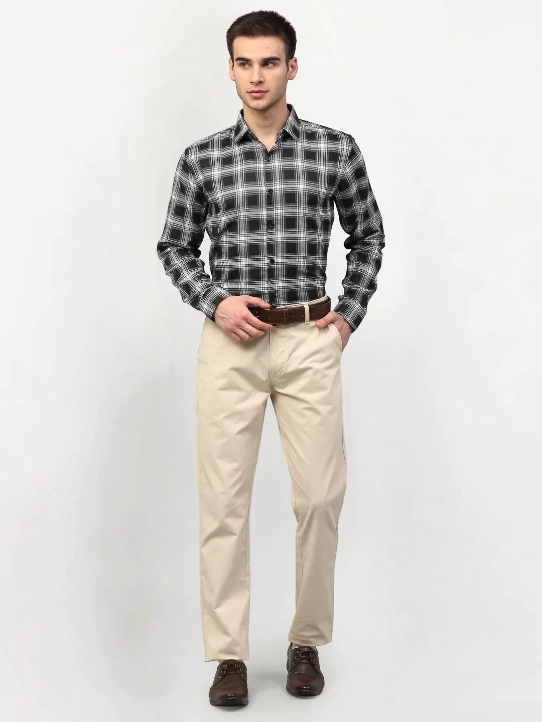 Men's Black Checked Formal Shirts - Taantav