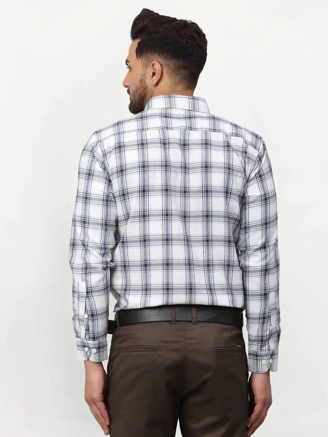 Men's White Checked Formal Shirts - Taantav