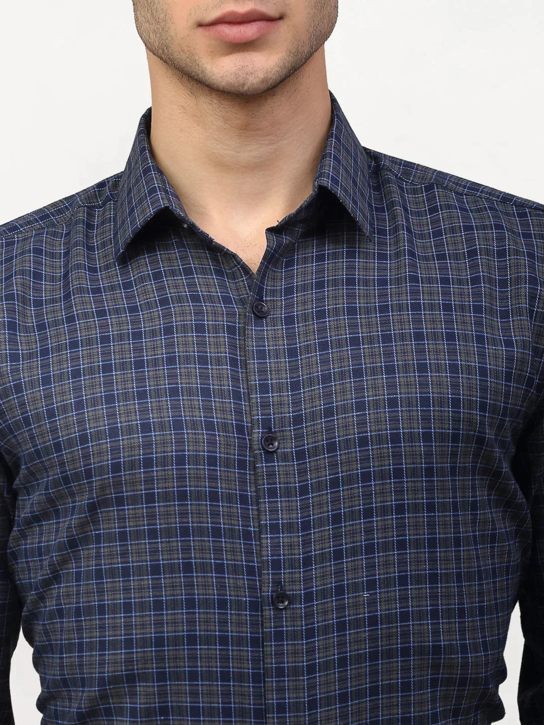 Men's Blue Checked Formal Shirts - Taantav