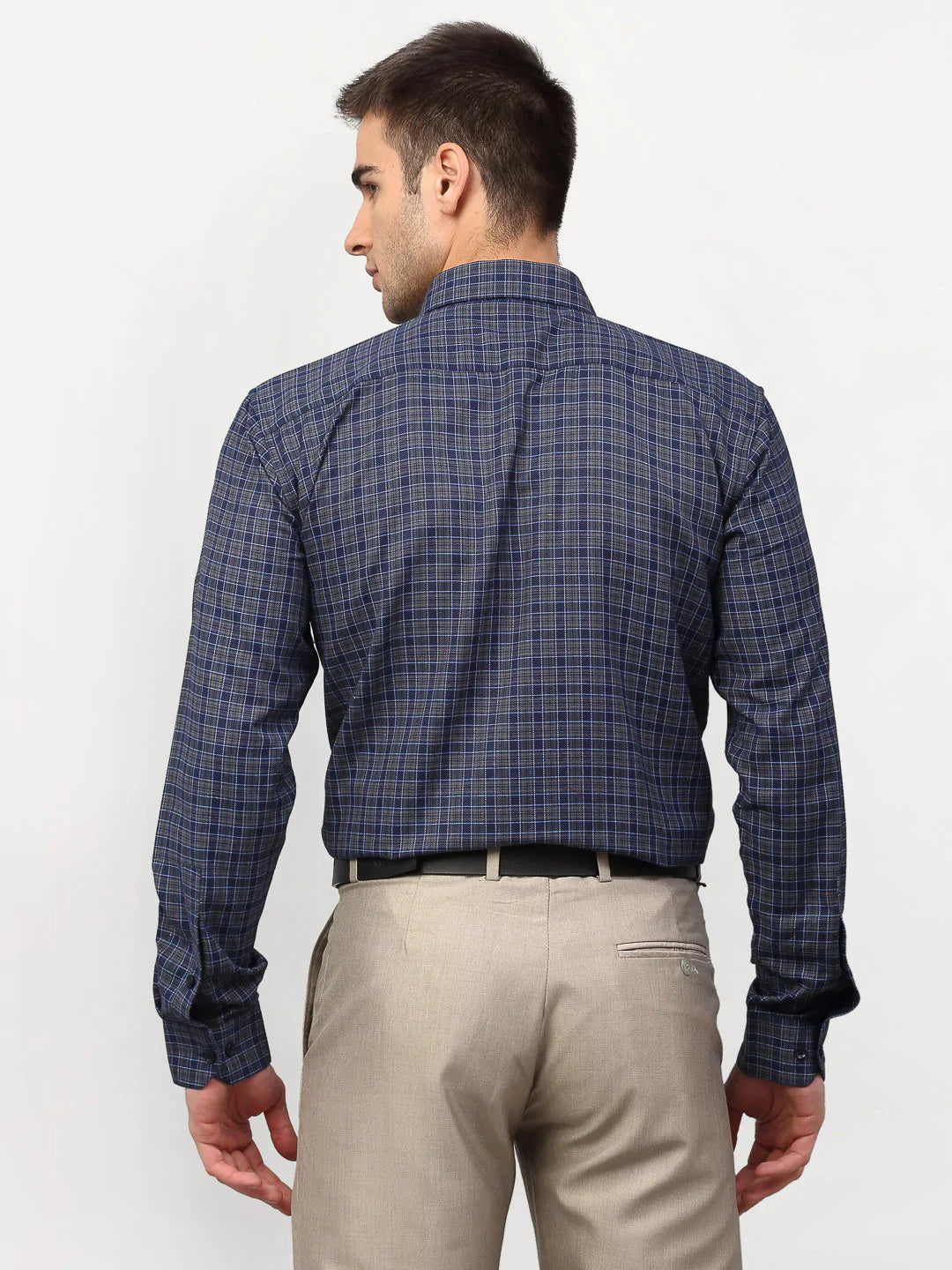 Men's Blue Checked Formal Shirts - Taantav