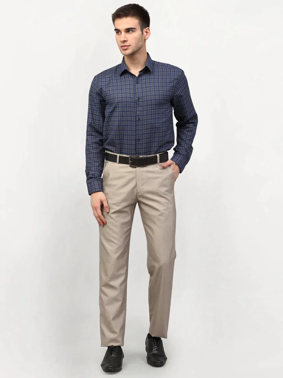 Men's Blue Checked Formal Shirts - Taantav