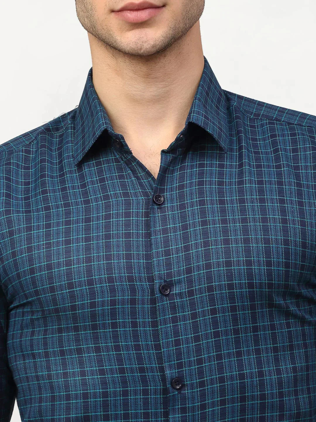 Men's Blue Checked Formal Shirts - Taantav