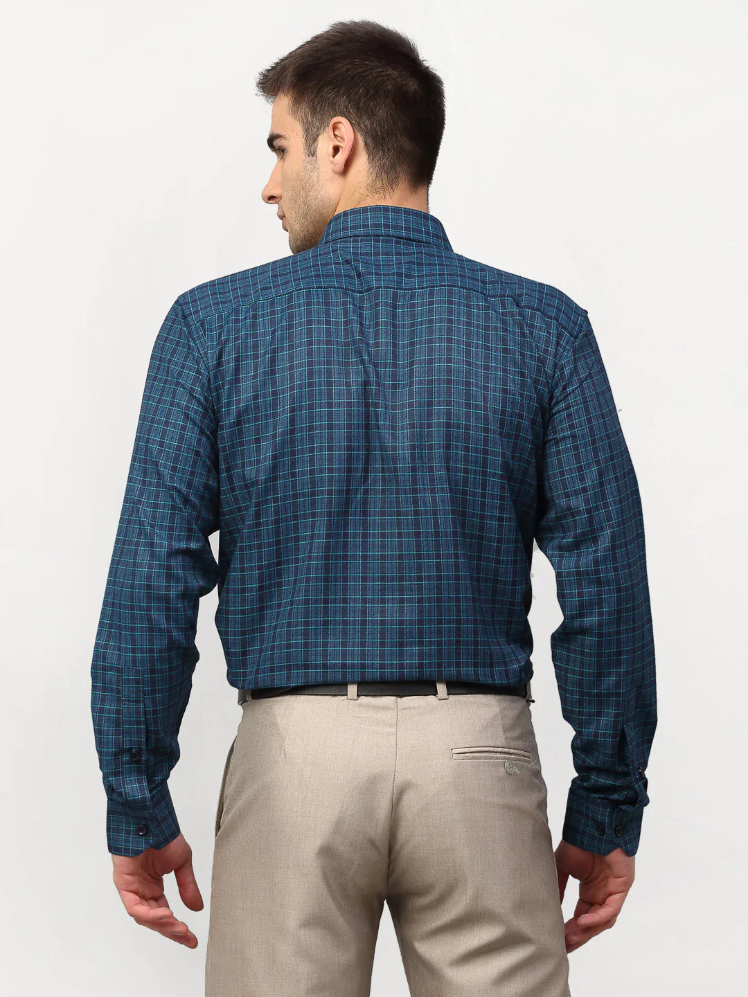 Men's Blue Checked Formal Shirts - Taantav