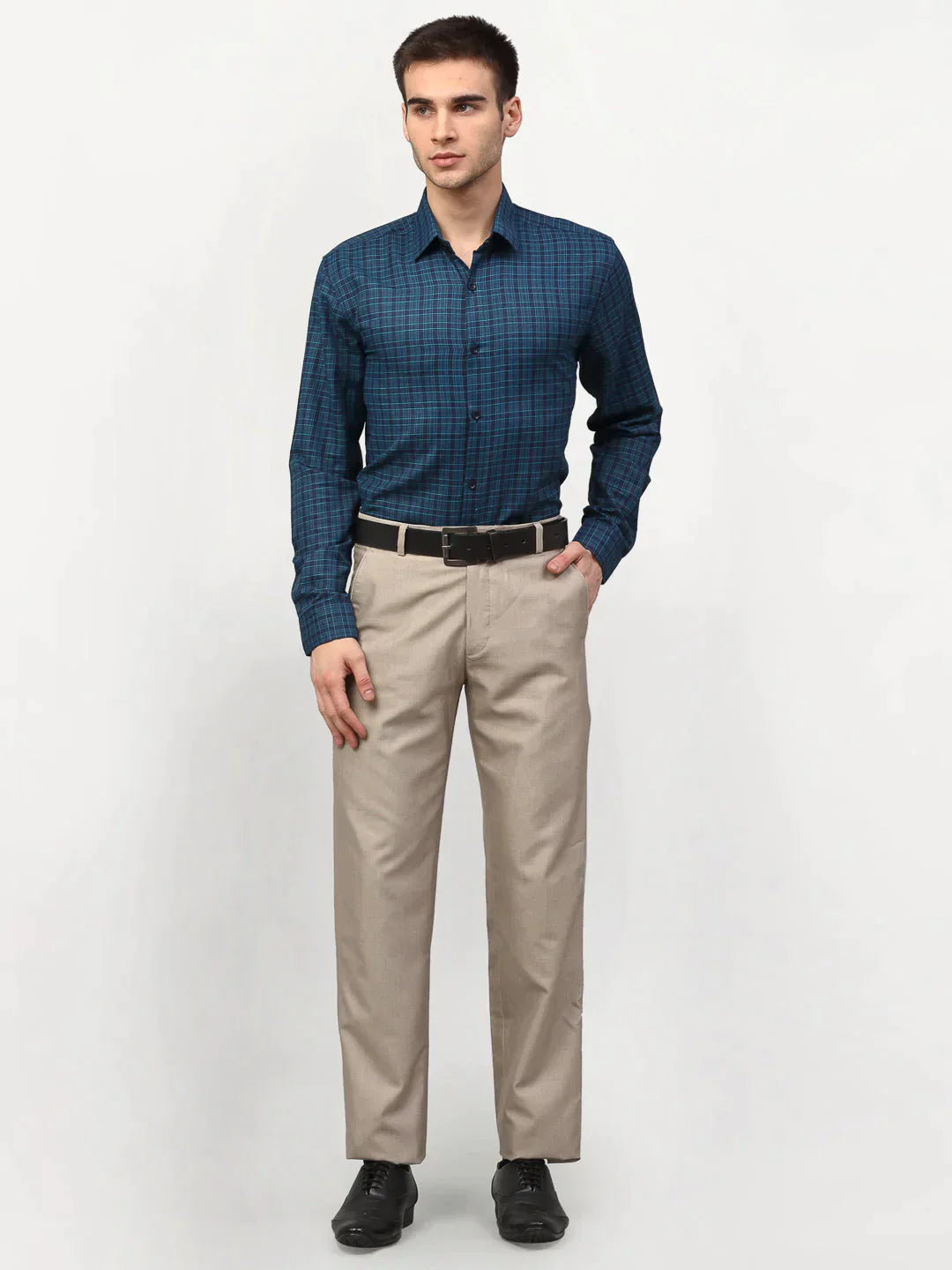 Men's Blue Checked Formal Shirts - Taantav