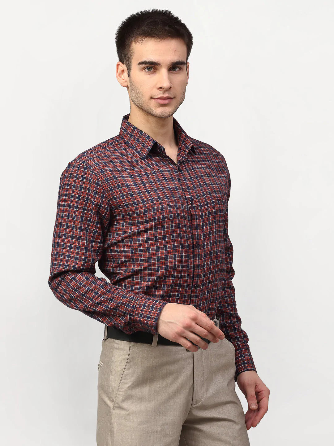 Men's Maroon Checked Formal Shirts - Taantav