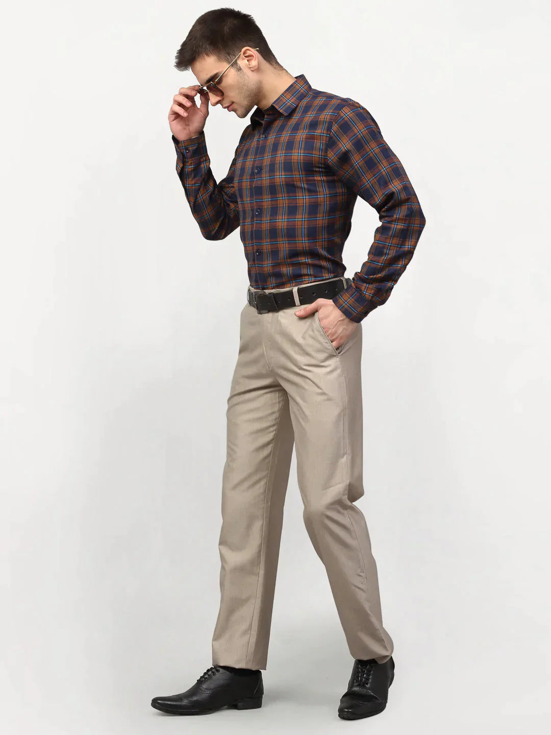 Men's Orange Checked Formal Shirts - Taantav