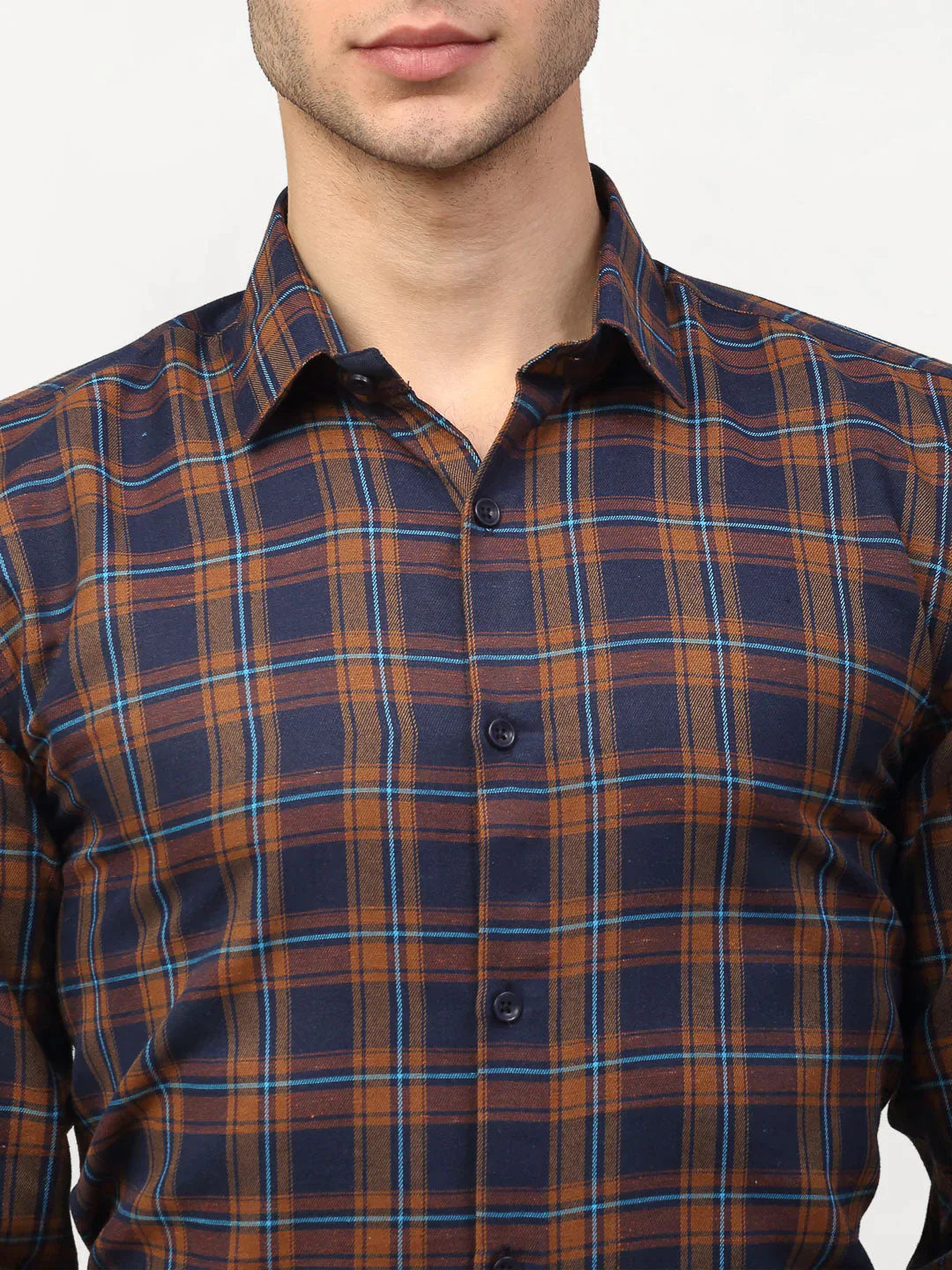 Men's Orange Checked Formal Shirts - Taantav