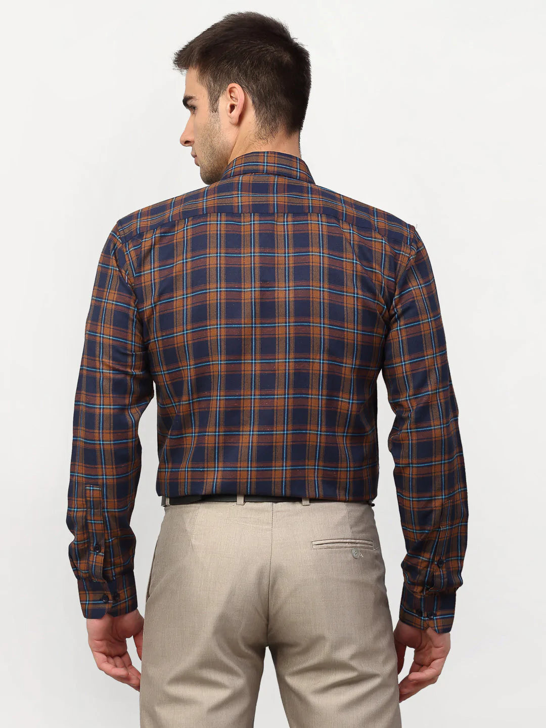 Men's Orange Checked Formal Shirts - Taantav