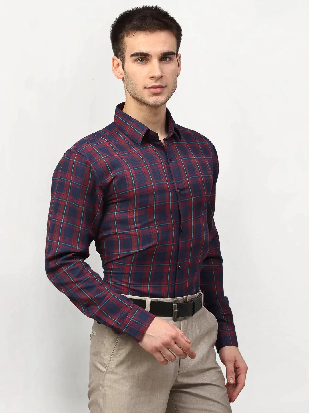 Men's Red Checked Formal Shirts - Taantav