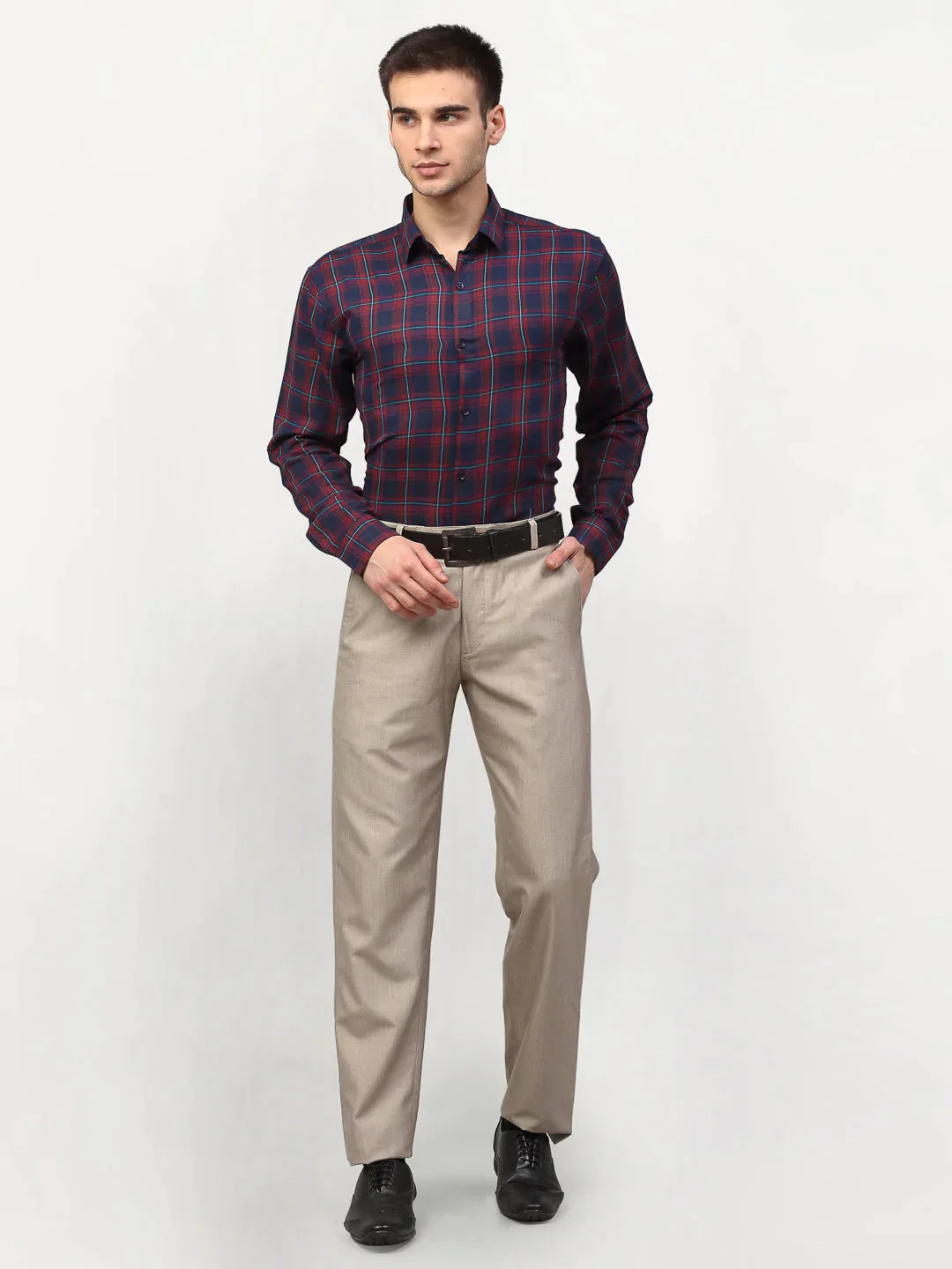 Men's Red Checked Formal Shirts - Taantav