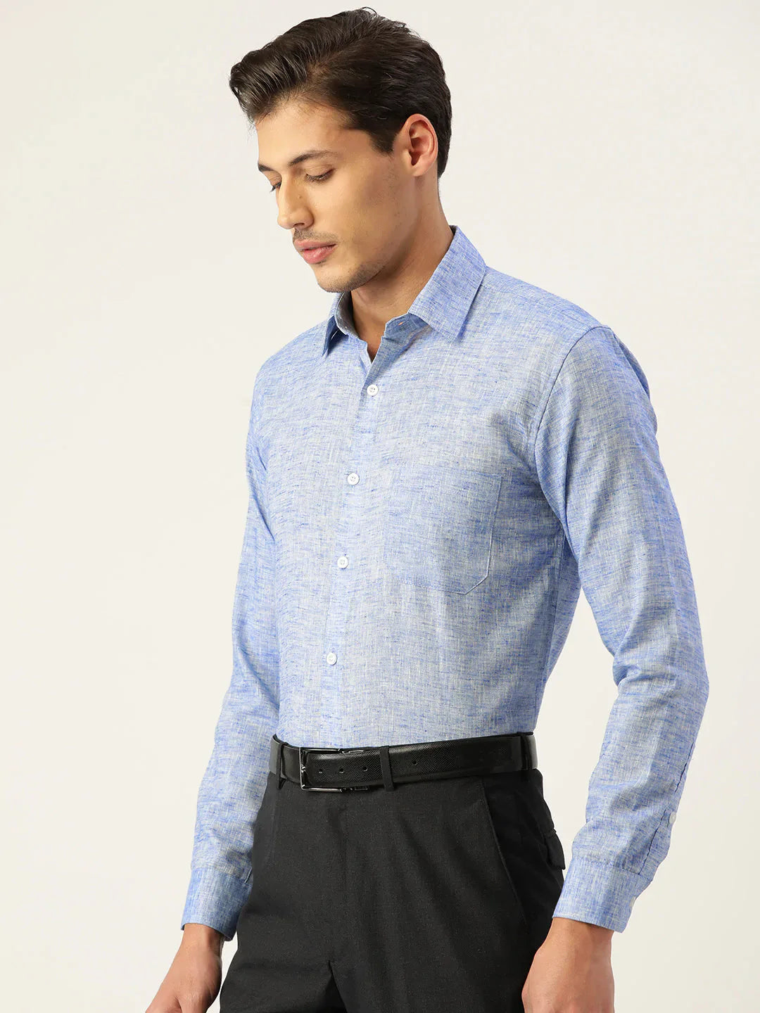 Men's Blue Solid Cotton Formal Shirt - Taantav