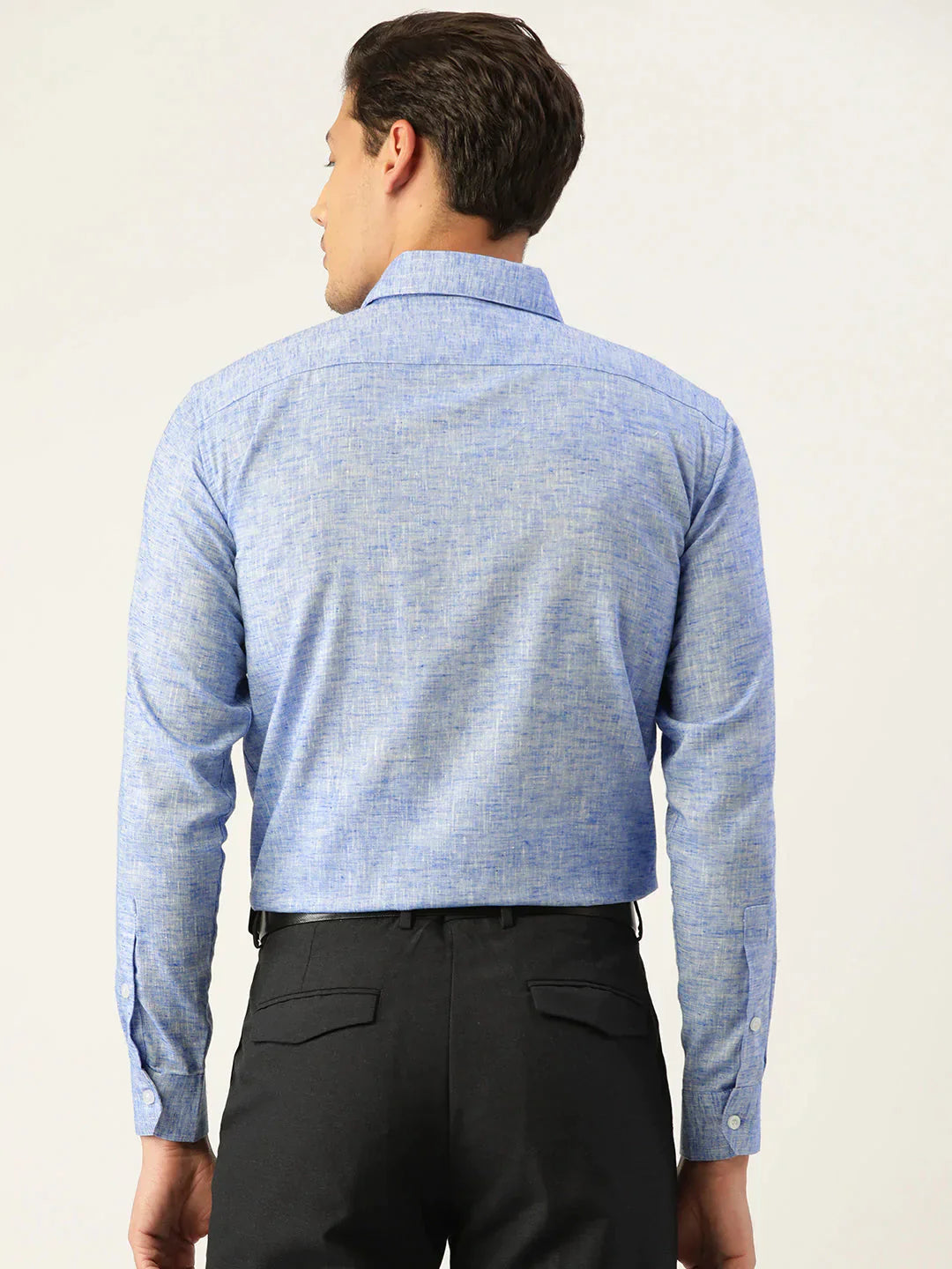 Men's Blue Solid Cotton Formal Shirt - Taantav