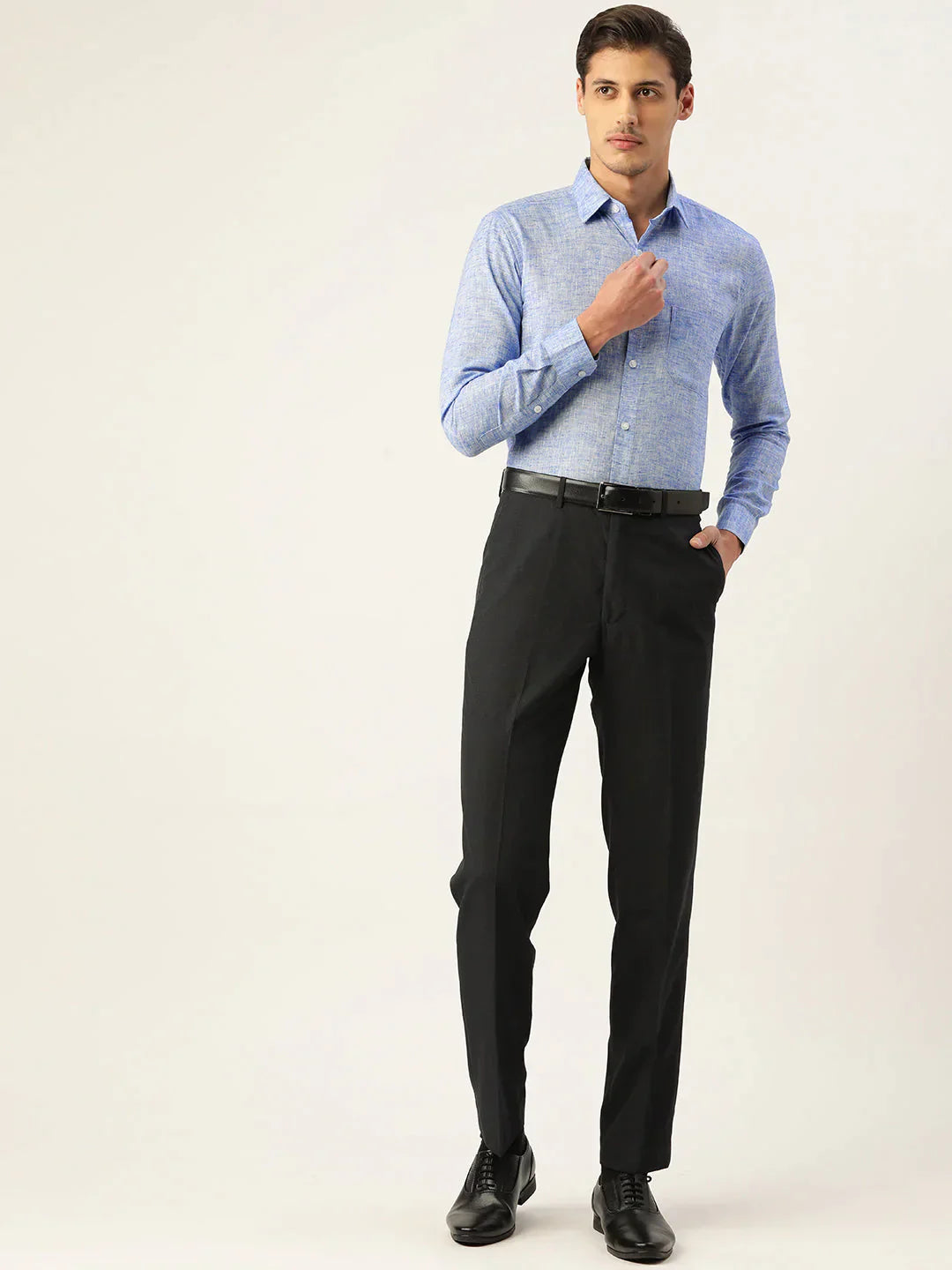 Men's Blue Solid Cotton Formal Shirt - Taantav