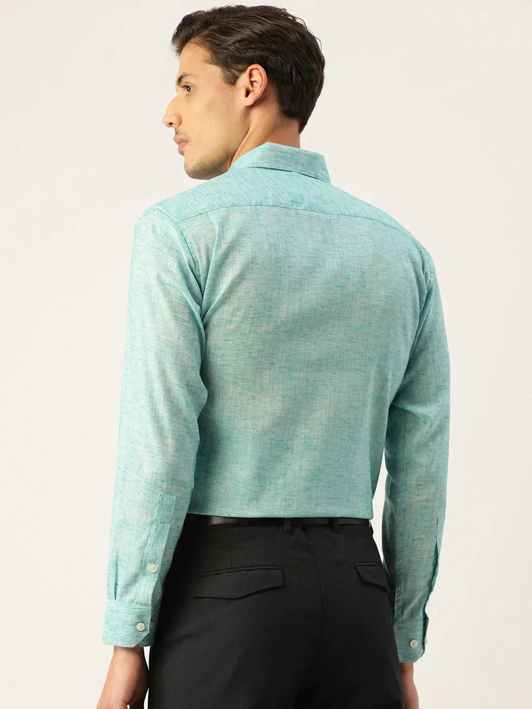 Men's Green Solid Cotton Formal Shirt - Taantav