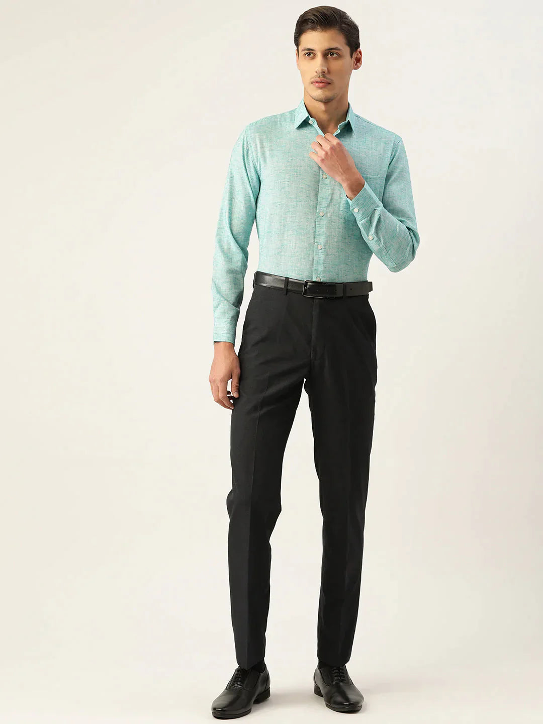 Men's Green Solid Cotton Formal Shirt - Taantav