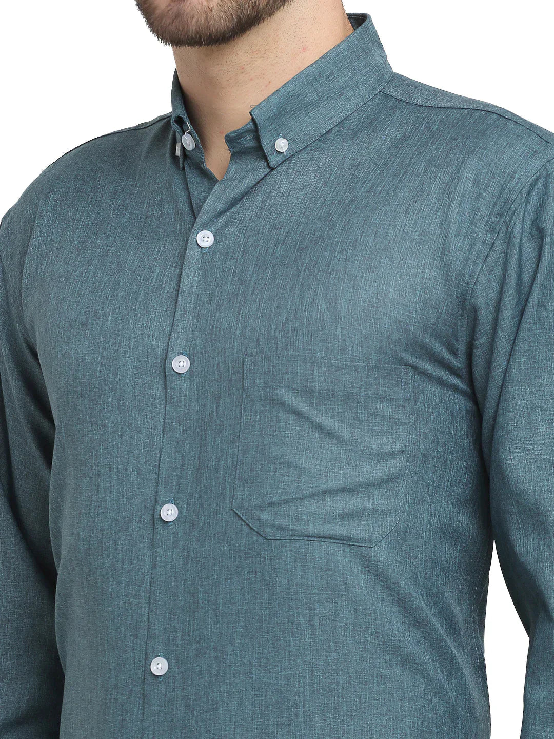 Men's Grey Melange Button Down Collar Cotton Formal Shirt - Taantav