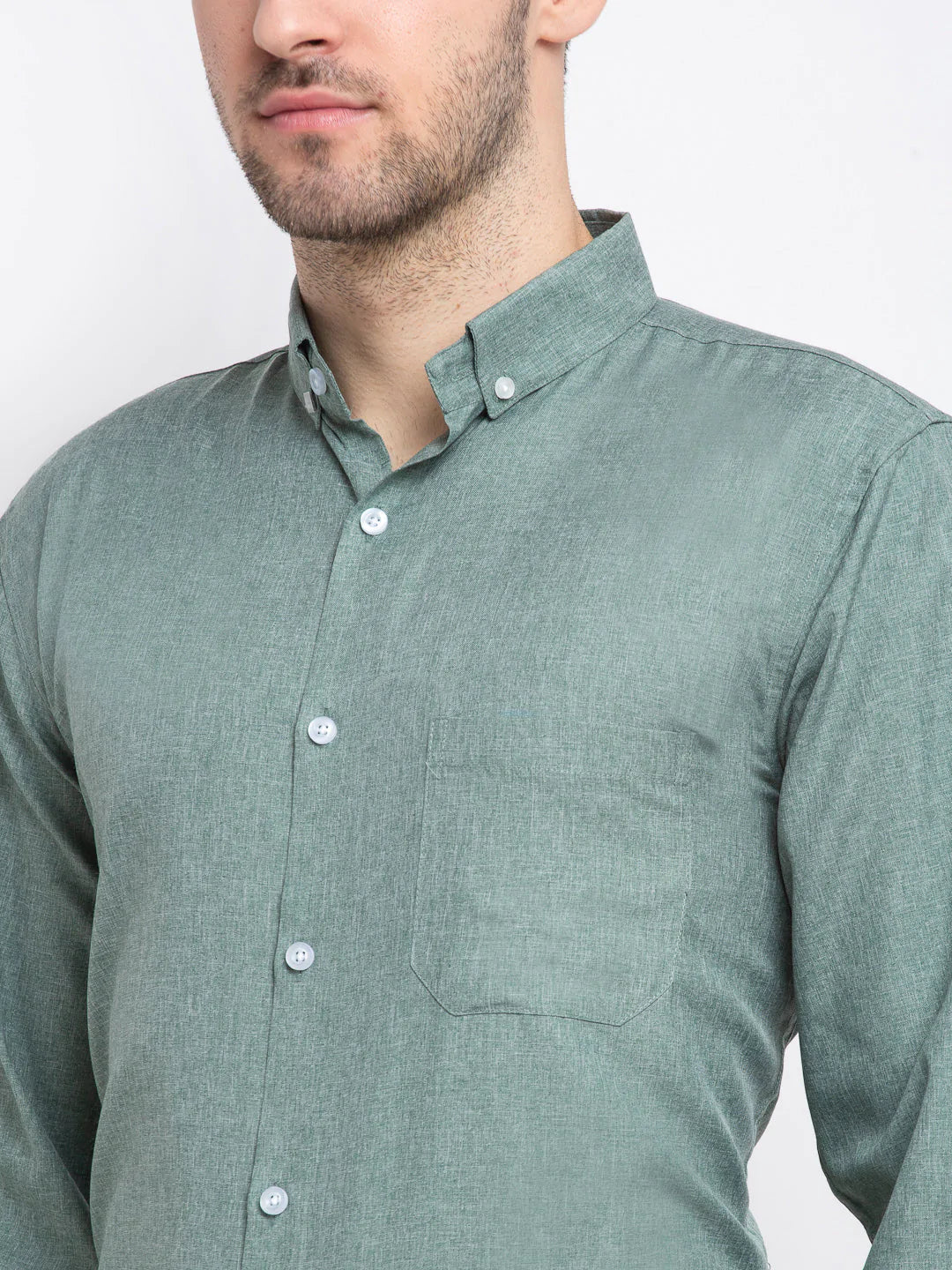 Men's Green Button Down Collar Cotton Formal Shirt - Taantav